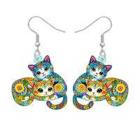 BAMAY Divertente regalo per gli amanti dei gatti, orecchini bohémien a forma di gatto, in acrilico, gioielli bohémien, art deco, stravaganti, regalo per donne, mamma, proprietari di animali domestici