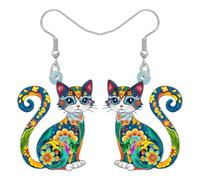 BAMAY Divertente regalo per gli amanti dei gatti, orecchini bohémien a forma di gatto, in acrilico, gioielli bohémien, art deco, stravaganti, regalo per donne, mamma, proprietari di animali domestici