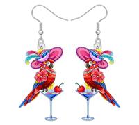 BAMAY Orecchini in acrilico hawaiano pappagallo cocktail regali per uccelli Hawaii gioielli per le vacanze per le donne amanti degli uccelli tropicali accessori da spiaggia Margarita Luau Party, Medio