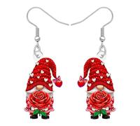 BAMAY Orecchini romantici a forma di gnomo floreale con fiore, orecchini in acrilico per San Valentino, ciondoli nani, regali di San Valentino per donne, Medio, Acrilico, Nessuna pietra preziosa