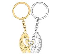 BAMAY San Valentino in Acciaio Inox Coppia Cuore Giraffa Portachiavi Cervi Portachiavi Charms Regali per Donne Ragazze (Coppia Oro Placcato )