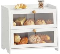 BAMBANG Scatola per pane per piano di lavoro della cucina, contenitore extra large in bambù per pane fatto in casa, pane a doppio strato, organizer per il pane per bancone della dispensa, bianco
