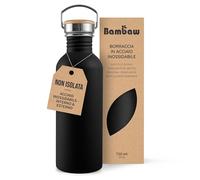 Bambaw Borraccia 750 ml Acciaio Non Isolata, Nera, Leggera per Palestra e Sport - Bottiglia Ecologica Acqua - Nero Ebano