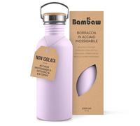Bambaw Borraccia in acciaio inox, colore viola, da 1 litro, non isolata, in acciaio inox, bottiglia sportiva da 1 litro, senza BPA, riutilizzabile, colore lilla chiaro