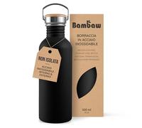Bambaw Borraccia in acciaio inox da 470 ml, colore nero, non isolata, lavabile in lavastoviglie, senza cannuccia