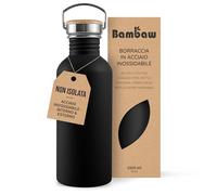 Bambaw Borraccia sportiva in acciaio inox, nera, da 1 l, riutilizzabile, in metallo, senza BPA