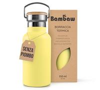 Bambaw Borraccia termica da 350 ml, colore giallo, borraccia termica con manico, in acciaio inox, per la scuola, senza BPA, tappo a vite, in metallo, colore: giallo