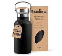 Bambaw Borraccia termica da 350 ml, colore nero, borraccia termica in acciaio inox, imboccatura larga, a prova di perdite, borsa dell'acqua fredda e calda, colore: nero