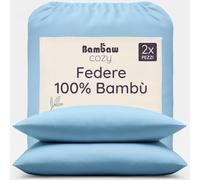 Bambaw Federa cuscino 65x65 bambu, Confezione da 2, Federa cuscino antibatterica e antiacaro, Federe traspiranti e antibatteriche, Federa cuscino in bambu per la cura di viso e capelli (Azzurro)