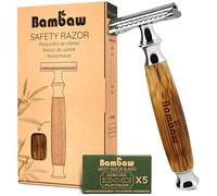 Rasoio di sicurezza a doppio bordo con manico lungo in bambù naturale, rasoio di sicurezza in legno, ecologico, per uomini o donne, sostenibile e durevole, rasoio di sicurezza in bambù