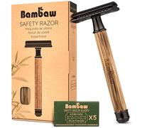 Bambaw Rasoio di Sicurezza Donna e Uomo con 5 Lamette Resistenti alla Ruggine, Rasoio Monolama con Impugnatura Antiscivolo, Rasatura Manuale e Accurata, Ideale per Viso e Corpo (Sottile Scuro Bambù)