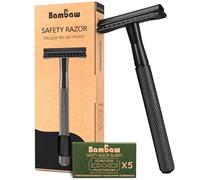 Bambaw Rasoio di Sicurezza Uomo con 5 Lamette, Rasoio Sicurezza Monolama per Rasatura Barba - Nero