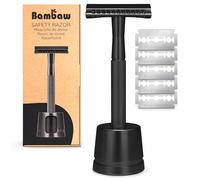 Bambaw Rasoio Monolama Uomo con Supporto e 5 Lamette Rasoio Sicurezza in Acciaio Inox Svedese per una Rasatura Accurata e Profonda, Realizzato in Metallo, Senza Plastica e Riutilizzabile (Nero)
