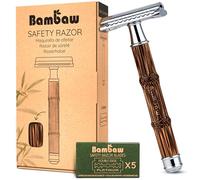 Bambaw Rasoio Sicurezza Uomo e Donna con 5 Lamette, Rasoi di Sicurezza per Rasatura Manuale e Profonda, Riutilizzabile e Senza Plastica, Peso Bilanciato per Controllo Totale (Sottile Argento Bambù)