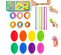 Bambebe Giocattoli Sensoriali Antistress per Bambini, Set da 20 Fidget in Silicone con Anelli Fidget, Pietre Antistress e Bastoni Modellabili, Fidget Silenziosi per ADHD Autismo