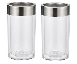Bambelaa! Set di 2 refrigeratori per vino e spumanti, in plastica, a doppia parete, con anello in acciaio inox, circa 12 x 19,5 cm