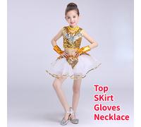 Bambina Bambini Lustrini Tutu Gonne Top Set Vestito Costume Danza Jazz Rétro
