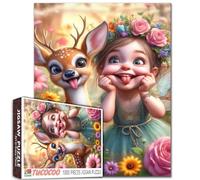 Bambina carina che fa volti divertenti Puzzle 1000 pezzi per adulti Animali di cervi carini Puzzle di fiori in fiore Migliore per la famiglia Collezione di giochi Attività familiare