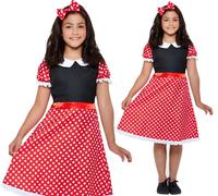 Bambina Carino Minnie Mouse Costume Rosso Bianco a Pois Completo Bambini