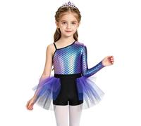 Bambina Combinato Tutù E Pantaloncini Bambine Costume Ballo Sirena | Perfetto Recitali Balletto E Feste,Maniche Lunghe Una Copertura Elegante Il Calore,Fascino Sul Dorso Un Vestirsi Veloce,Danza