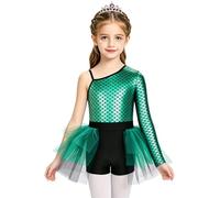 Bambina Combinato Tutù E Pantaloncini Bambine Costume Ballo Sirena | Perfetto Recitali Balletto E Feste,Maniche Lunghe Una Copertura Elegante Il Calore,Fascino Sul Dorso Un Vestirsi Veloce,Danza
