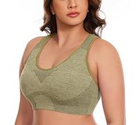 Bambina cotone biologico da donna traspirante Plus Size No Underwire No Marks Hollow Bra Thin Yoga Underwear Tirolese, cachi., L