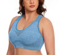 Bambina cotone biologico da donna traspirante Plus Size No Underwire No Marks Hollow Bra Thin Yoga Underwear Tirolese, azzurro, L