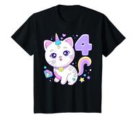 Bambina di 4 anni, gatto, unicorno, 4° compleanno Maglietta