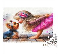 Bambina dolce amica cane Puzzle 1000 Pezzi Carta per Adulti Scena calda pavimento in legno Gioco di Puzzle 1000 Pezzi Relax famiglia Regalo 70x50cm/1000pcs