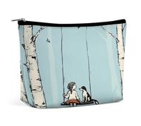 Bambina e cane su un'altalena tra gli alberi Borsa per il trucco, organizer da viaggio per articoli da toilette, pochette cosmetica per donne, regali di compleanno per mamma, ragazze, donne e sorelle