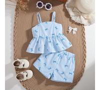 Bambina Il set di top alla halter senza schienale e gonna corta a righe rosa e bianco è uno stile vacanziero dolce, giocoso e adorabile; è realizzato in tessuto tessuto, con una forma ben vestita. L'i