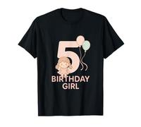 Bambina per Il 5° Compleanno con Palloncini e Design Carino Maglietta