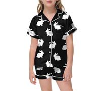Bambina Pigiama Set da Salotto Morbido a Maniche Corte Bottoni per Bambini Manica Corta Pigiameria Stampa Ragazza Solido Loungewear Abbottonato in Seta