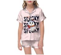 Bambina Pigiama Set in Raso a Maniche Corte Bottoni per Bambini Camicia Lunghe, Top e Pantaloni Elastica Vita da Salotto Ragazze Ragazzi