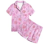 Bambina Pigiama Set Ragazzo Raso Seta Bambini per Neonati Top con Elastico in Vita, Pantaloni Lunghi Stampa Manica Corta Ragazza Solido Loungewear Abbottonato
