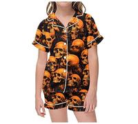 Bambina Pigiama Set Ragazzo Raso Seta Bambini per Tops Stampa Manica Corta Classico Loungewear con Bottoni
