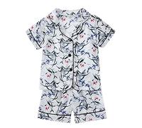 Bambina Pigiama Set Seta Raso Manica Corta Biancheria da Notte 2 Pezzi per Bambini Top con Elastico in Vita, Pantaloni Lunghi Stampa Loungewear Pantaloncini Neonato Neonata