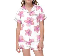 Bambina Pigiama Set Vestiti con Due Tasche Biancheria da Notte setosa Sleepwear Pjs 2 Pezzi Ragazze Tops Pants Nightwear Abbigliamento Estivo 7-14 Anni