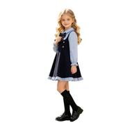Bambina Ragazze Vestito Da Casual Abito Corto Abiti Estivo Elegante | Vestito Con Maniche Paffute Lunghe,Collo Fiocco,Falso Due Pezzi,Abiti Estivi Invernali,Vestiti Bambina Cerimonia Eleganti