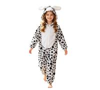Bambina Tuta Intera Cappuccio Orecchie Cane Macchie Nere Zip Frontale | Pagliaccetto Lungo Chiusura Lampo, Completo , Motivo Animale Maculato, Travestimento Festa, Per Recite Scolastiche