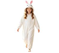 Bambina Tuta Intera Cappuccio Orecchie Coniglio Zip Frontale Gambe | Pagliaccetto Lungo Chiusura Lampo, Completo , Motivo Animale Cocoon, Travestimento Festa, Per Recite Scolastiche