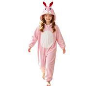 Bambina Tuta Intera Cappuccio Orecchie Coniglio Zip Frontale Gambe | Pagliaccetto Lungo Chiusura Lampo, Completo , Motivo Animale Cocoon, Travestimento Festa, Per Recite Scolastiche