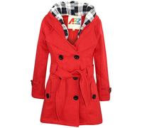 Bambine Cappotto con Cappuccio Trench Risvolti Rosso Imbottito Lungo Parka 5-1