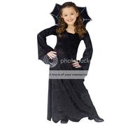 Bambine Deluxe Gotico Nero Luccicante Spiderella Ragno Abito Costume