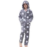 Bambine Grigio Stars Stampa Pigiama Extra Morbido Zip Top Flanella Pile Set
