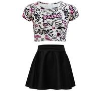 Bambine Love Fumetto Graffiti Stampa Legging Skater Midi Abito Top Corto Gonna