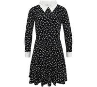 Bambine Nero Stampato Abito Colletto Peter Pan Maniche Lunghe Svasato Skater