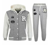 Bambine Ragazzi Grigio con Cappuccio Baseball Varsity Tuta Fondo Set