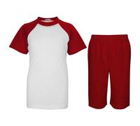 Bambine Rosso di Ragazzi Raglan Stile Pigiama Contrasto T-Shirt Set Pantaloncini