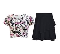 Bambine Top Love Graffiti Top Corto & Doppio Strato Skater Gonna Set 7-13 Anno
